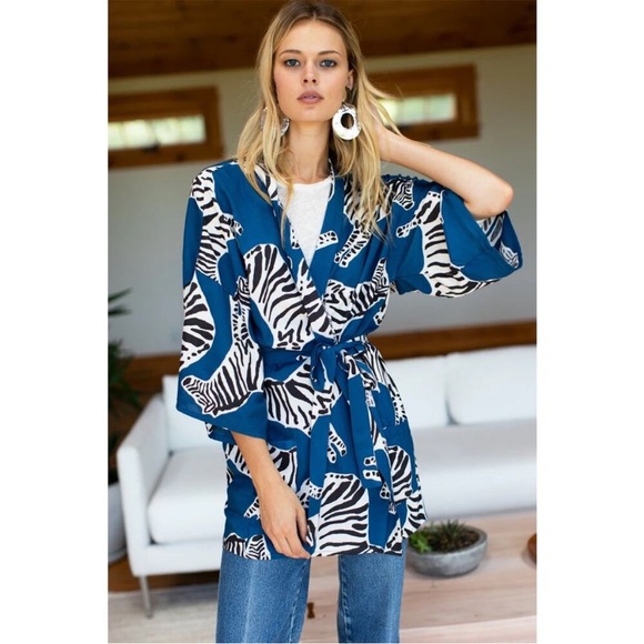 Emerson Fry Tops - EMERSON FRY INDIA COLLECTION FETE KIMONO - ZEBRA LAPIS size S/XS